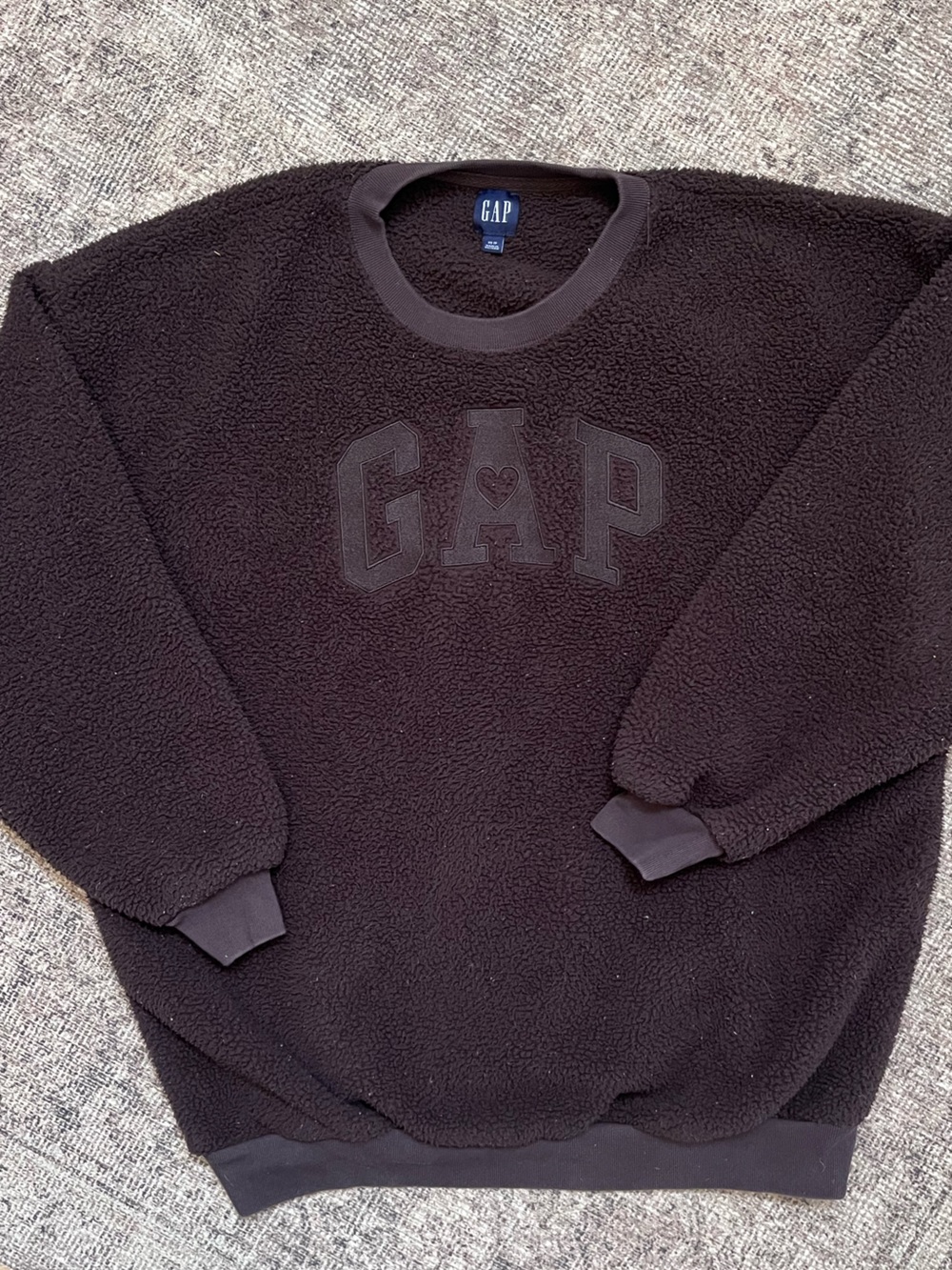GAP Spell out Brown Sherpa Teddy Crewneck Sweatshirt Oversized XS